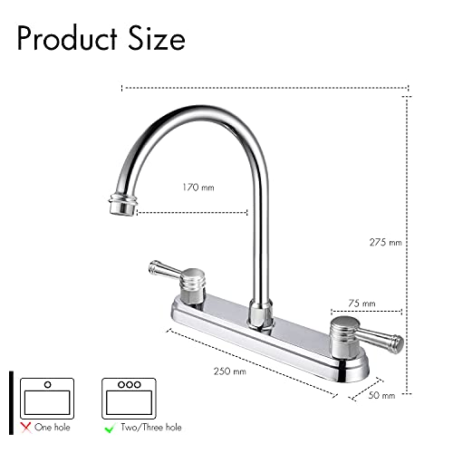 SOLVEX 2 Handle Kitchen Sink Faucet, High Arc 360 Swivel Stainless Steel Pipe 3 Hole Kitchen Faucet, Commercial Modern Chrome Kitchen Sink Faucet, US-SP-80078