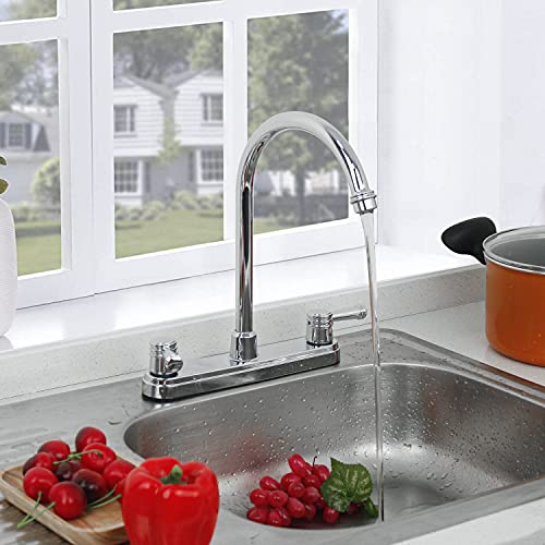 SOLVEX 2 Handle Kitchen Sink Faucet, High Arc 360 Swivel Stainless Steel Pipe 3 Hole Kitchen Faucet, Commercial Modern Chrome Kitchen Sink Faucet, US-SP-80078