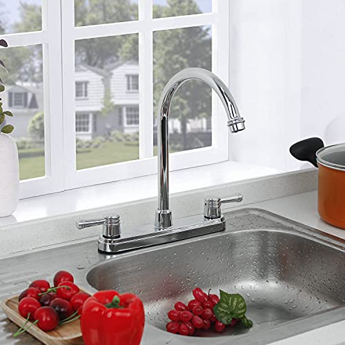 SOLVEX 2 Handle Kitchen Sink Faucet, High Arc 360 Swivel Stainless Steel Pipe 3 Hole Kitchen Faucet, Commercial Modern Chrome Kitchen Sink Faucet, US-SP-80078