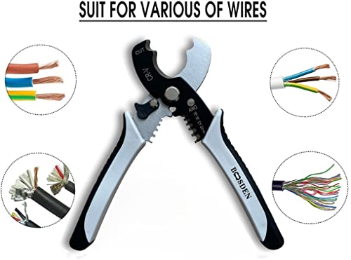 Wire Cutters Stripper, BOOSDEN 8 inch Cable Cutters, Awg Wire Cutters,Precision Wire Stripper,Heavy Duty Cable Cutters, Spring Cable Cutting Pliers for Aluminum Wire,Communications Cable Cutting