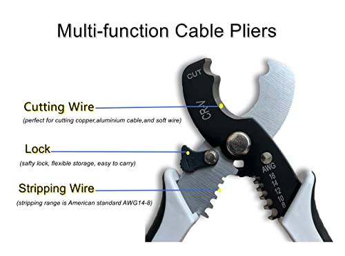 Wire Cutters Stripper, BOOSDEN 8 inch Cable Cutters, Awg Wire Cutters,Precision Wire Stripper,Heavy Duty Cable Cutters, Spring Cable Cutting Pliers for Aluminum Wire,Communications Cable Cutting