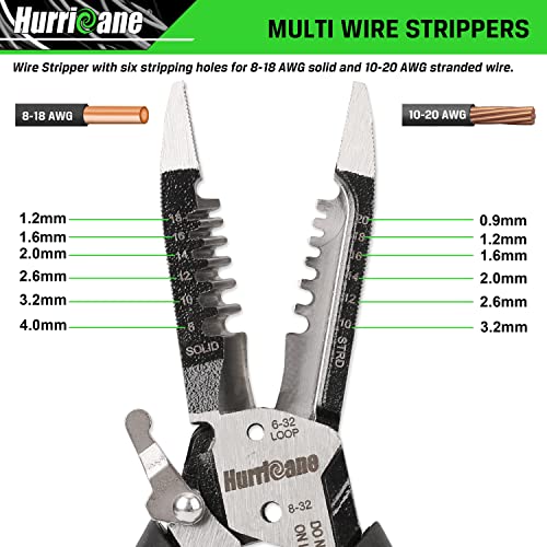 HURRICANE 6-in-1 Wire Stripper Tool, Wire Strippers, Wire Cutter Stripping Tool for Electric Cable Stripping Cutting and Crimping (8-18 AWG Solid, 10-20 AWG Stranded)