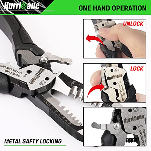 HURRICANE 6-in-1 Wire Stripper Tool, Wire Strippers, Wire Cutter Stripping Tool for Electric Cable Stripping Cutting and Crimping (8-18 AWG Solid, 10-20 AWG Stranded)