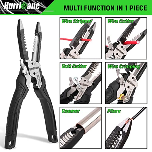 HURRICANE 6-in-1 Wire Stripper Tool, Wire Strippers, Wire Cutter Stripping Tool for Electric Cable Stripping Cutting and Crimping (8-18 AWG Solid, 10-20 AWG Stranded)