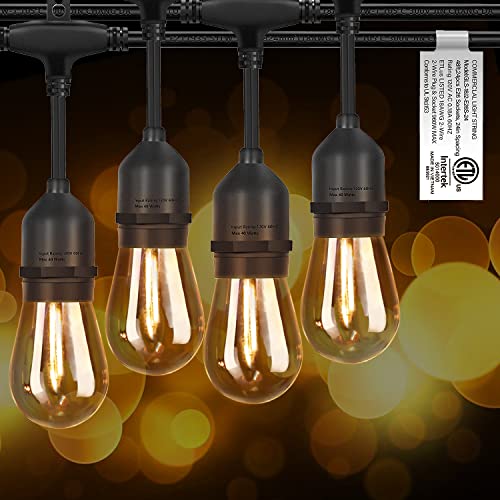EIKOSON 𝟒𝟖𝑭𝑻 LED Outdoor String Lights with 𝟮𝟰 Weatherproof Shatterproof Edison 𝑳𝑬𝑫 𝑩𝒖𝒍𝒃𝒔(2 𝑺𝒑𝒂𝒓𝒆)，Commercial Grade Waterproof Hanging Lights for Backyard Porch Balcony Party