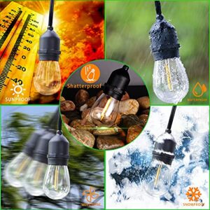 EIKOSON 𝟒𝟖𝑭𝑻 LED Outdoor String Lights with 𝟮𝟰 Weatherproof Shatterproof Edison 𝑳𝑬𝑫 𝑩𝒖𝒍𝒃𝒔(2 𝑺𝒑𝒂𝒓𝒆)，Commercial Grade Waterproof Hanging Lights for Backyard Porch Balcony Party