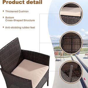 Shintenchi 3 Pieces Outdoor Patio Furniture Set Patio Porch Conversation Sets PE Rattan Wicker Chairs with Table Outdoor Garden Furniture Sets, Brown