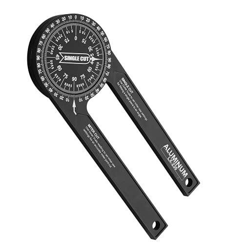 CRBKD Miter Saw Protractor, 7.28 Inch Aluminum Protractor Angle Finder with Laser-Engraved Scales 360 Degree Rotation Function, for Woodworking, Plumbers All Building Trades (Black), 18.5*6.5*1.1cm