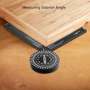 CRBKD Miter Saw Protractor, 7.28 Inch Aluminum Protractor Angle Finder with Laser-Engraved Scales 360 Degree Rotation Function, for Woodworking, Plumbers All Building Trades (Black), 18.5*6.5*1.1cm