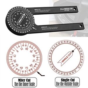 CRBKD Miter Saw Protractor, 7.28 Inch Aluminum Protractor Angle Finder with Laser-Engraved Scales 360 Degree Rotation Function, for Woodworking, Plumbers All Building Trades (Black), 18.5*6.5*1.1cm