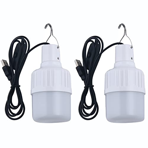 LED USB Camping Lights Portable USB Powered Emergency Light Bulb 5w Tent Lamp for Garage Warehouse Car Truck Fishing Boat Outdoor, Children Bed Lamps 2 Pack