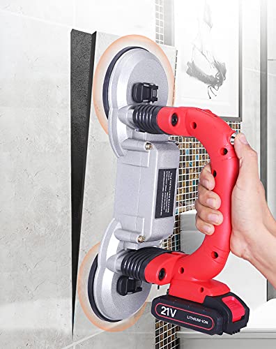 YJINGRUI Tile Vibrator 12,000VPM Tile Leveling Machine 21V 2000mA, Double Suction Cup Tile Tiling Machine 6 Gears Hand-held Tile Tiler Upgrade Lock Button (2 Battery)