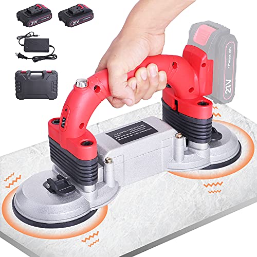 YJINGRUI Tile Vibrator 12,000VPM Tile Leveling Machine 21V 2000mA, Double Suction Cup Tile Tiling Machine 6 Gears Hand-held Tile Tiler Upgrade Lock Button (2 Battery)