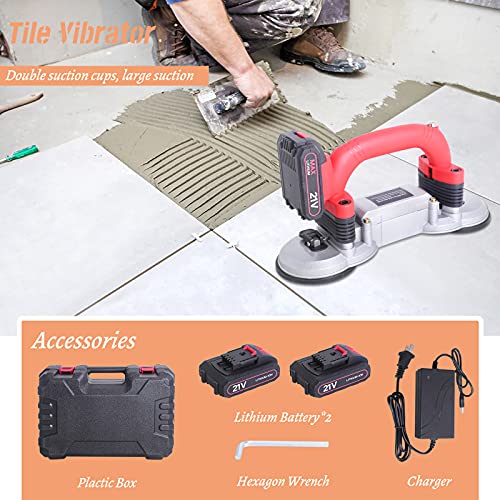 YJINGRUI Tile Vibrator 12,000VPM Tile Leveling Machine 21V 2000mA, Double Suction Cup Tile Tiling Machine 6 Gears Hand-held Tile Tiler Upgrade Lock Button (2 Battery)