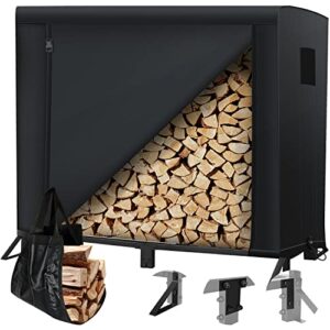 firewood rack outdoor 4 ft, included waterproof cover and tote bag, tubular steel wood log holder bearing 2600ibs, upgraded stable structure fire wood holding stand storage outside patio deck