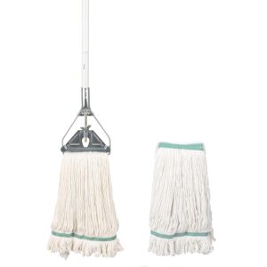 ofo loop-end string mop, heavy duty commercial industrial mop with extra mop head replacement. metal head mop with 59inch alluminum alloy pole