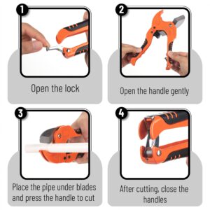 Bates- PVC Pipe Cutter, Cuts up to 1-1/4", Ratcheting PVC Pipe Cutter Tool, Pipe Cutters PVC, PVC Pipe Shears, PVC Cutter, Plastic Pipe Cutter, PEX Pipe Cutter, PVC Cutter Tool, PVC Ratchet Cutter