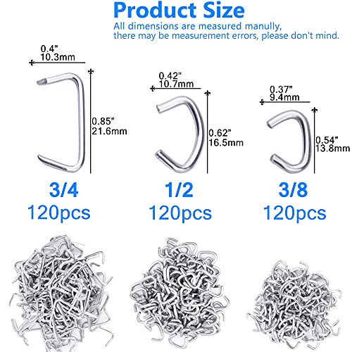 480Pcs 3/4" 1/2" 3/8" 1" Galvanized Hog Rings with Straight Hog Ring Pliers Assortment Kit, Professional Upholstery Hog Rings Installation Kit (Bent Hog Rings Pliers Kit 1)