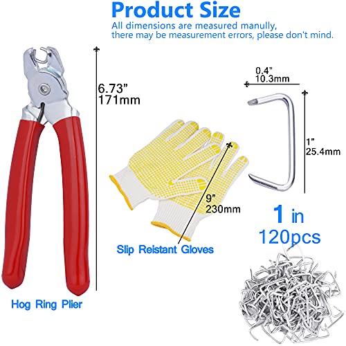 480Pcs 3/4" 1/2" 3/8" 1" Galvanized Hog Rings with Straight Hog Ring Pliers Assortment Kit, Professional Upholstery Hog Rings Installation Kit (Bent Hog Rings Pliers Kit 1)