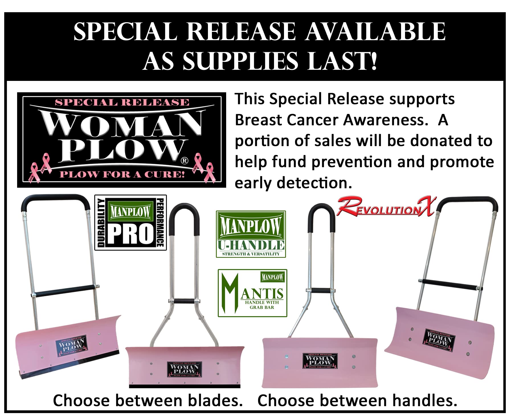 MANPLOW Breast Cancer Awareness PRO32 with Mantis Handle with Grab