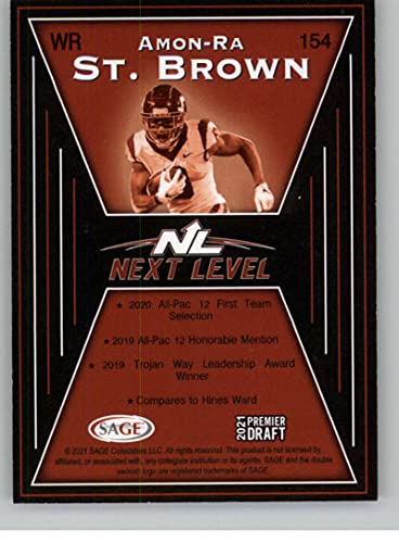 2021 SAGE Hit Premier Draft #154 Amon-Ra St. Brown Next Level Pre-Rookie NCAA Football Trading Card in Raw (NM or Better) Condition