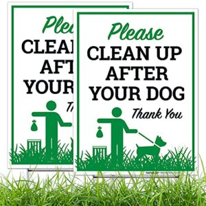 sigo signs - please clean up after your dog thank you sign, (2 pack) double sided 9x12 inches, corrugated plastic with metal h stake, made in usa