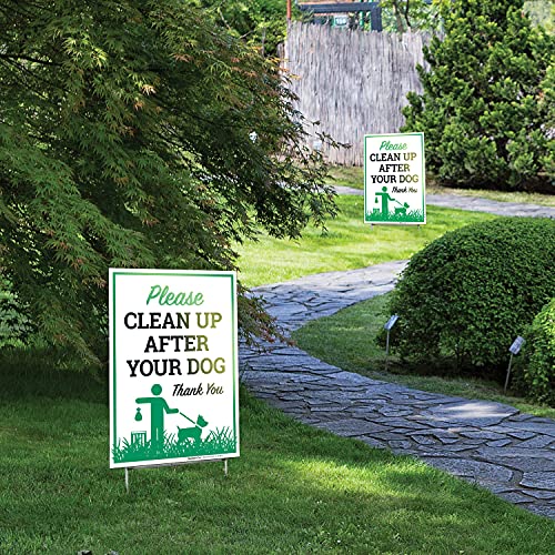 Sigo Signs - Please Clean Up After Your Dog Thank You Sign, (2 Pack) Double Sided 9x12 Inches, Corrugated Plastic with Metal H Stake, Made in USA