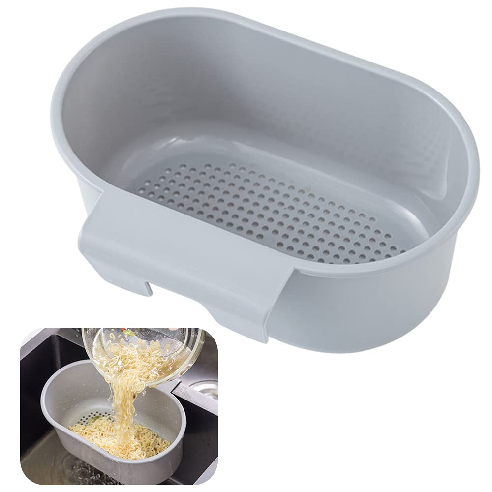 Kitchen Sink Drain Strainer Basket Compost Corner Sink Swan Strainer Basket Hanging Sink Corner Colander Triangle Multifunction Kitchen Sink Food Catcher Basket Waste Filter Wash Fruit(Grey)