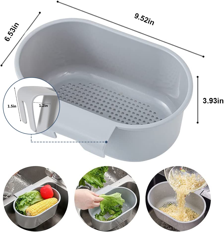 Kitchen Sink Drain Strainer Basket Compost Corner Sink Swan Strainer Basket Hanging Sink Corner Colander Triangle Multifunction Kitchen Sink Food Catcher Basket Waste Filter Wash Fruit(Grey)