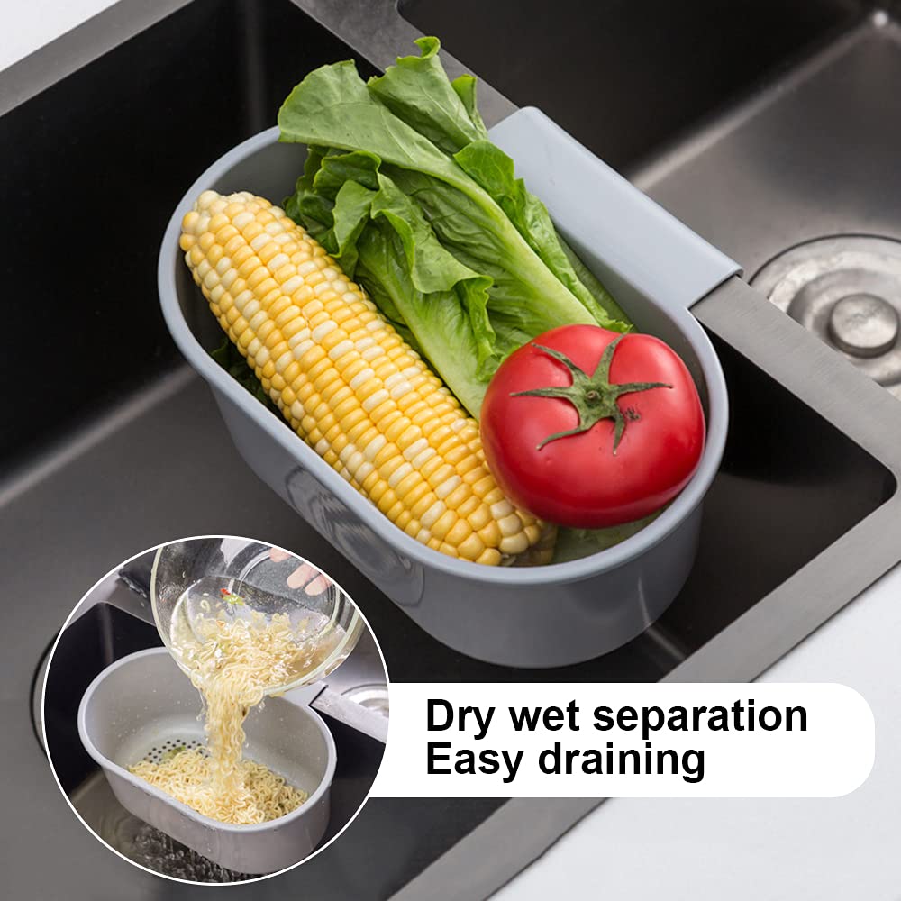 Kitchen Sink Drain Strainer Basket Compost Corner Sink Swan Strainer Basket Hanging Sink Corner Colander Triangle Multifunction Kitchen Sink Food Catcher Basket Waste Filter Wash Fruit(Grey)