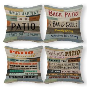 patio decor retro vintage wood grain throw pillow case, 18 x 18 inch set of 4, outdoor front patio porch bench decorations, patio decor, patio deck pillows cover for sofa couch bed