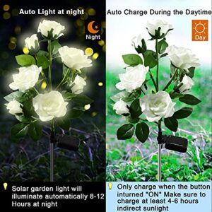 NQN Upgraded 4 Pack White Outdoor Solar Powered 7 Rose Flowers Garden Stake Light, LED Solar Powered Light Decorative Flower Lamp, Waterproof Solar Decorative Light for Garden Yard Patio Pathway Light