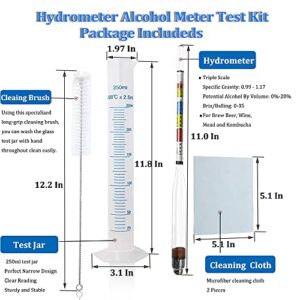 Specific Gravity Hydrometer Beer Hydrometer Alcohol Meter Alcohol Measuring Tools with 250 ml Plastic Cylinder Cleaning Brush Wine Hydrometer Test Jar for Wine, Beer