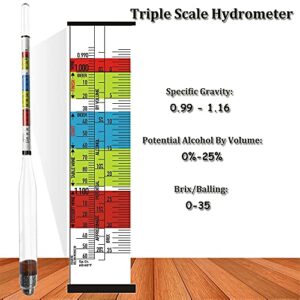 Specific Gravity Hydrometer Beer Hydrometer Alcohol Meter Alcohol Measuring Tools with 250 ml Plastic Cylinder Cleaning Brush Wine Hydrometer Test Jar for Wine, Beer