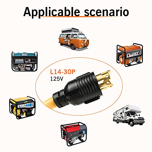 MAYITOP 4 Prong Adapter Generator Power Cord, Nema L14-30P Male to 4X 5-20R T-Blade Household Outlet Female, 30 Amp to 110 Adapter Generator Power Cord 125/250V, 30Amp 7500W