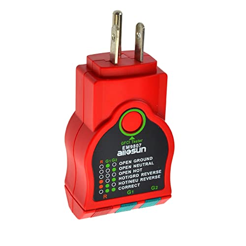 allsun GFCI Outlet Tester AC Electrical Outlet Receptacles Socket Tester 125V~60Hz Power Socket Electric Circuit Polarity Voltage Detector Circuit Analyzer Wall Plug Breaker Finder(EM9807)