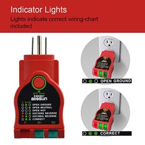 allsun GFCI Outlet Tester AC Electrical Outlet Receptacles Socket Tester 125V~60Hz Power Socket Electric Circuit Polarity Voltage Detector Circuit Analyzer Wall Plug Breaker Finder(EM9807)