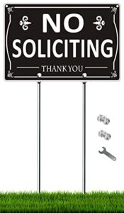 mongfun no soliciting sign with stakes for yard, 12" x 8" rust free aluminum sign with 16" posts (style a)