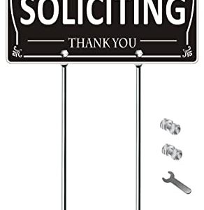 MongFun No Soliciting Sign with Stakes for Yard, 12" x 8" Rust Free Aluminum Sign with 16" Posts (Style A)