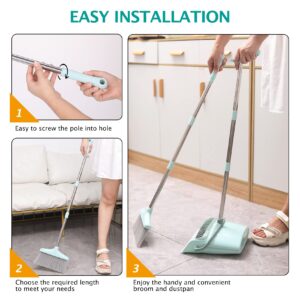 XXXFLOWER Broom and Dustpan Set for Home, Broom with Dustpan Cleaning Teeth Combo Set, Indoor Sweep Broom, 55” Long Handle Broom for Office Home Kitchen Lobby Floor, Bluish Green