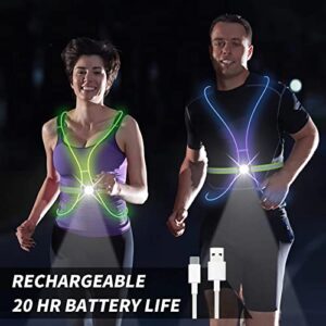 Ni-SHEN LED Reflective Running Vest with Front Light,Running Lights for Runners,Reflective Running Gear for Men/Women Running,Cycling or Walking, High Visibility Warning LED Lights