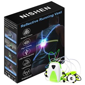 Ni-SHEN LED Reflective Running Vest with Front Light,Running Lights for Runners,Reflective Running Gear for Men/Women Running,Cycling or Walking, High Visibility Warning LED Lights