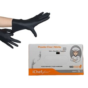 ichef glove 100 count iChef glove Food Service Food Handling Nitrile Gloves Black Powder Free (Large)