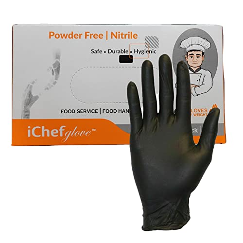 ichef glove 100 count iChef glove Food Service Food Handling Nitrile Gloves Black Powder Free (Large)