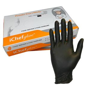 ichef glove 100 count iChef glove Food Service Food Handling Nitrile Gloves Black Powder Free (Large)