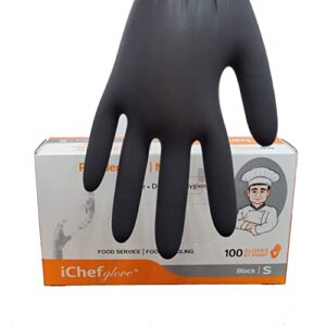 ichef glove 100 count iChef glove Food Service Food Handling Nitrile Gloves Black Powder Free (Large)