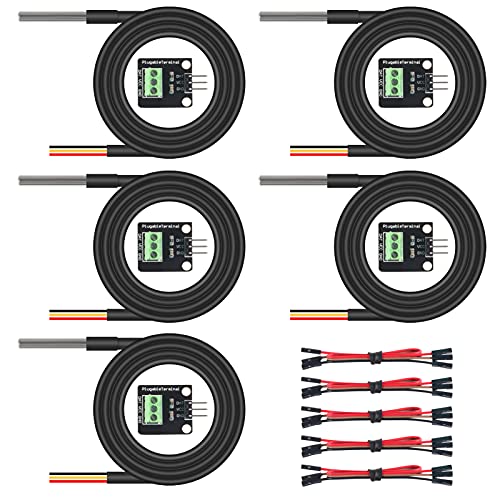 AITRIP 5Pack 2pcs DS18B20 Temperature Sensor Module Kit with Waterproof Stainless Steel Probe for Raspberry Pi