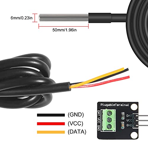 AITRIP 5Pack 2pcs DS18B20 Temperature Sensor Module Kit with Waterproof Stainless Steel Probe for Raspberry Pi