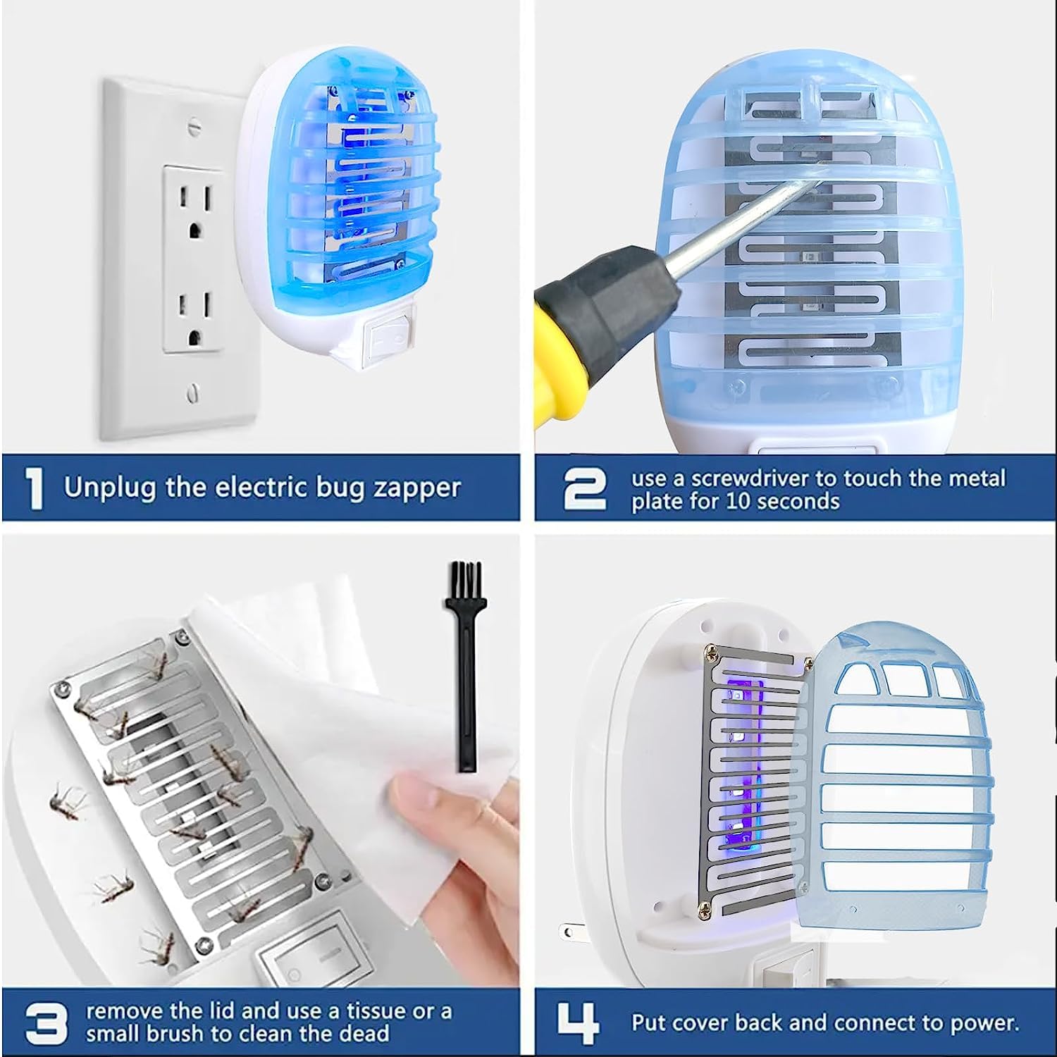 Indoor Bug Zappers, Electronic Insect Killer Fly Insect Trap Plug-in Mosquitoes Killer Mosquito Zapper with Blue Lights for Living Room,Kitchen,Bedroom,Baby Room,Office (4packs)