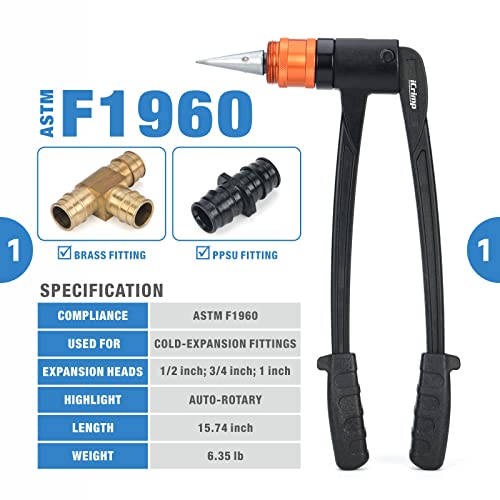 iCrimp PEX Expansion Tool Kit, Sized 1/2 inch, 3/4 inch, 1 inch, Auto Rotation Expander Tool with Pex-A Tubing Installed for Uponor Wirsbo ProPEX, PowerPEX Expansion Ring